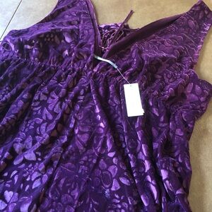 NWT Anthropologie XL Velvet Burnout Slip Midi Sleep Dress Lounge Plum Purple Max